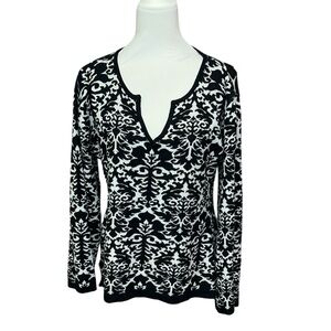 Boston Proper Black and White Patterned Sweater